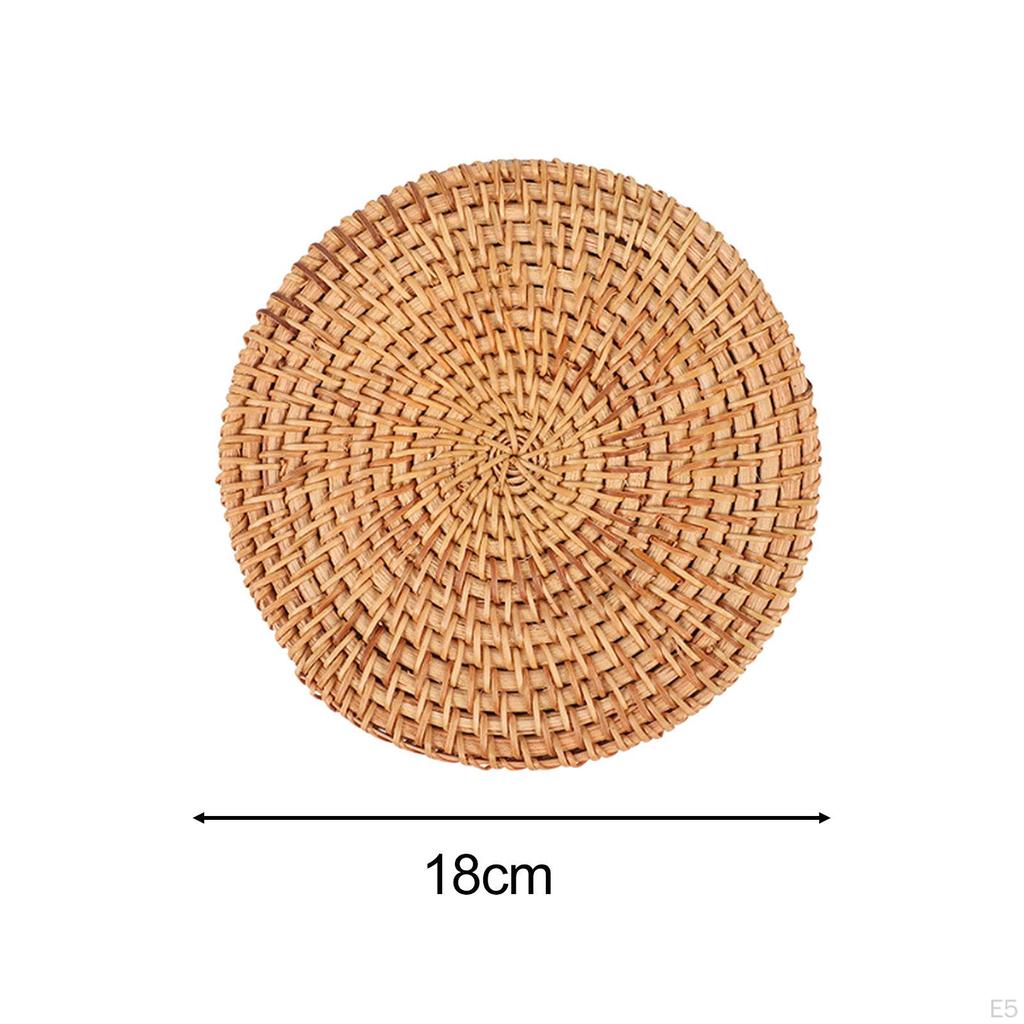 Round Rattan Placemats Coaster Handwoven Heat Insulation Pads for Outdoor Camping
