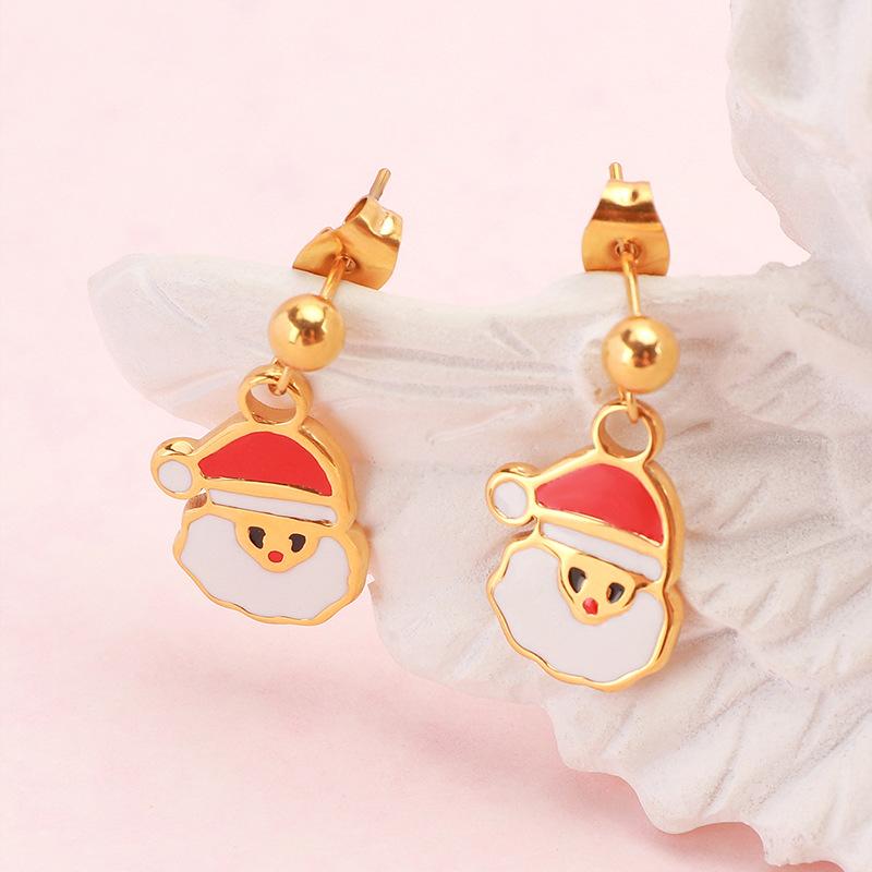 Праздничные рождественские элементы из нержавеющей стали серьги Санта-Клаус серьги-подвески с клеем