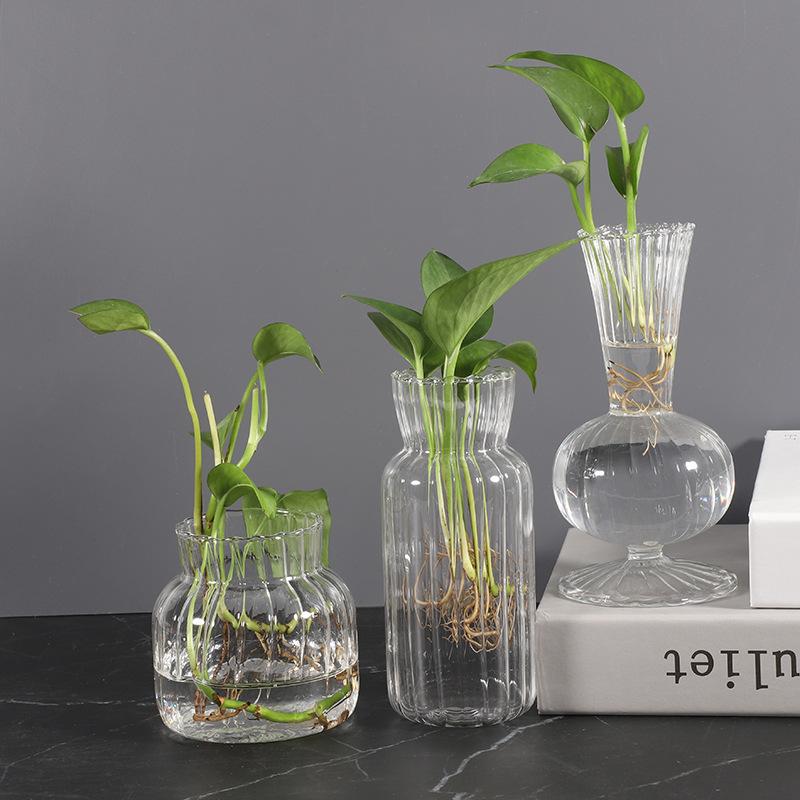 1/1pc Transparent Glass Vases Striped Hydroponic Plant Flower Pot Living Room Bedroom Floral Plant Bottle Desktop Vase Decor
