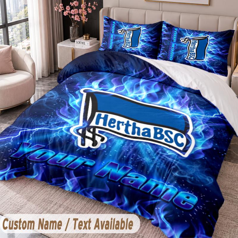 hertha bsc Printed Bedding Set Custom Name Text 1 Duvet Cover 2 Pillowcases For Bedroom