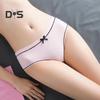Japanese Style Solid Color Women Panties Bowknot Decor Ribbed Mid Rise Cute Girls Briefs Breathable Soft Underwear