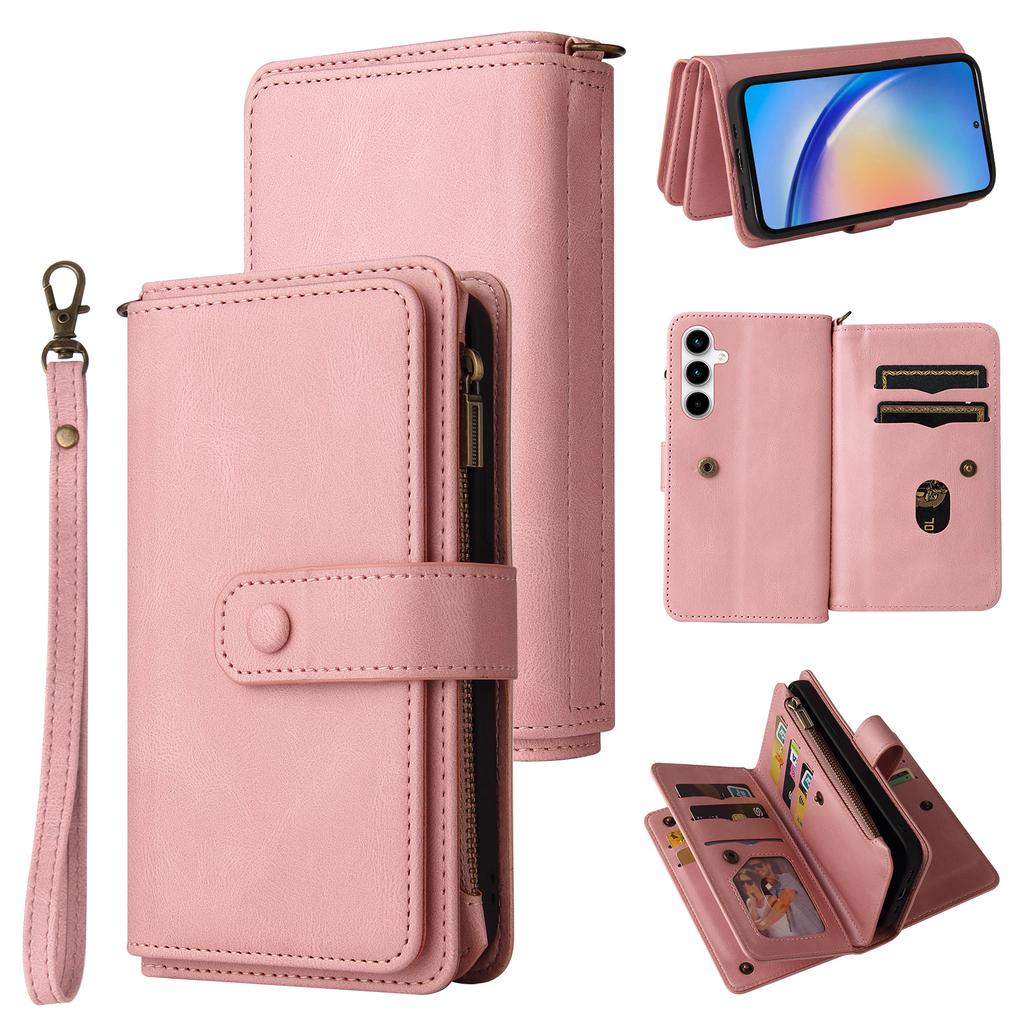 For Samsung Galaxy A35 5G Zipper Wallet Case with 15 Card Slots and Strap Leather Phone Cover