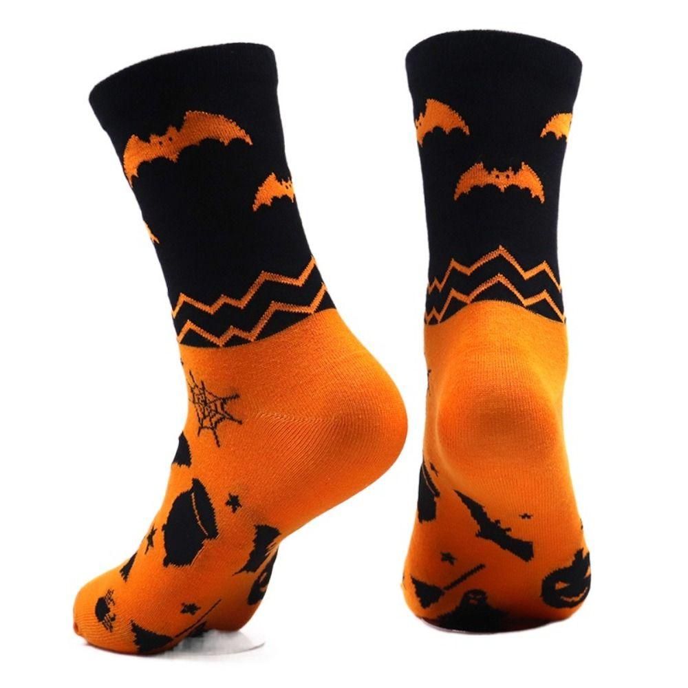 2Pairs Pumpkin Tube Socks Bat Cotton Socks Women Breathable Mid-Calf Stockings  Party