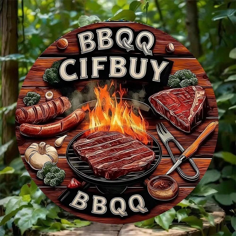 Винтажная металлическая настенная табличка BBQ 8x8 дюймов, алюминиевое искусство для патио, сада, кухни, гаража, мужской комнаты