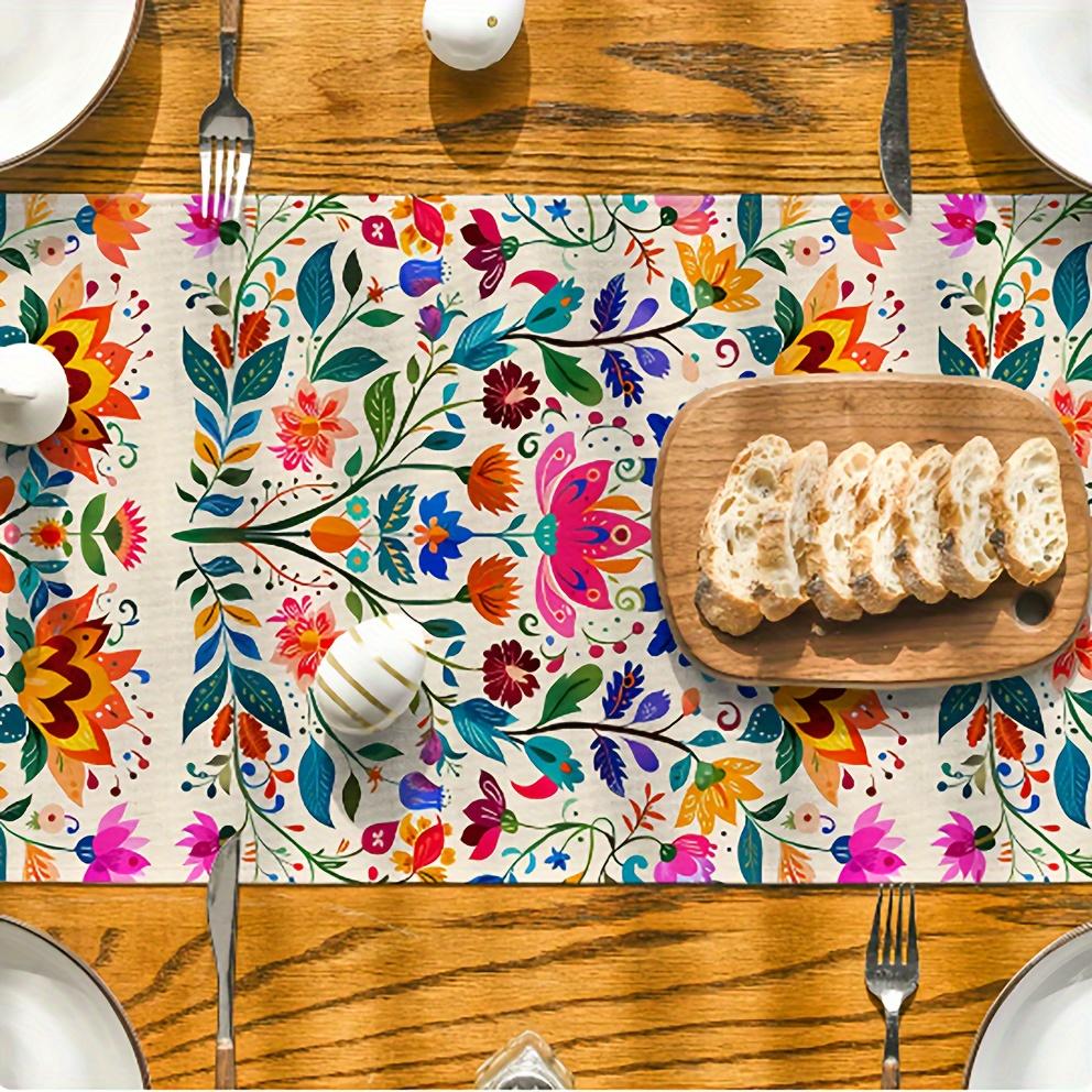 1pc Mexican Floral Table Runner - Polyester Heat-Resistant Decorative Tablecloth for Dining & TV Stand, Vibrant Colorful Design