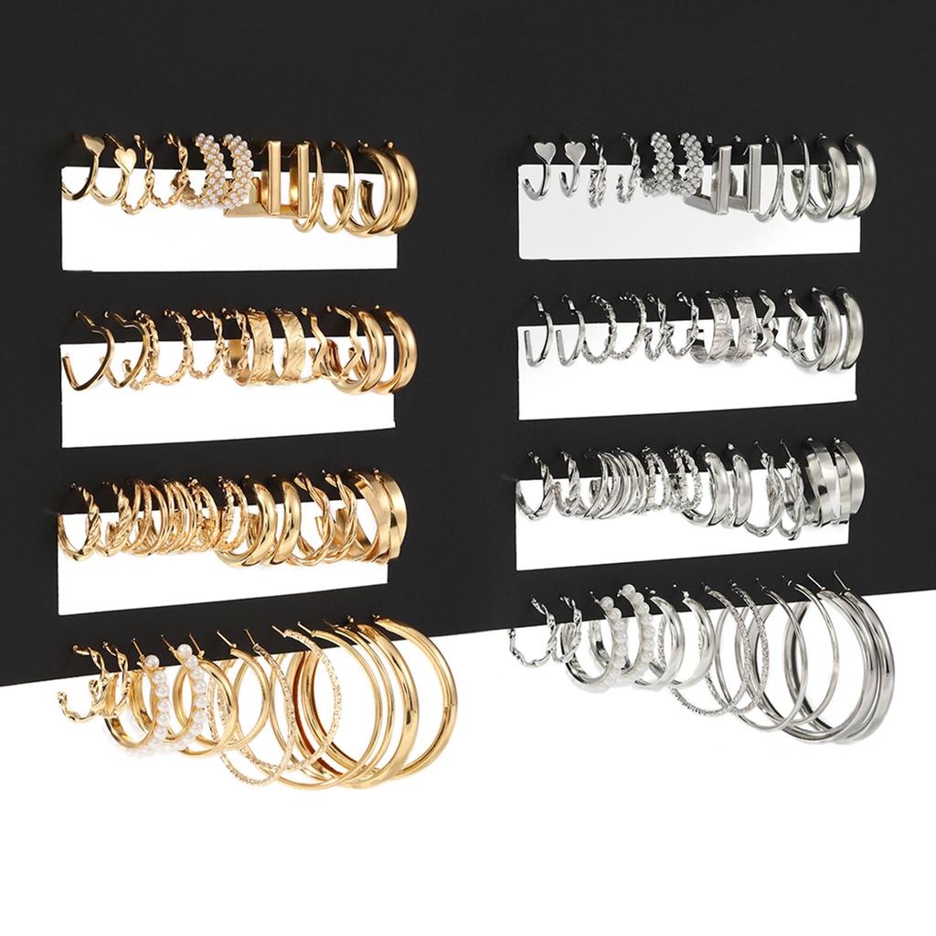 48 шт. Модные креативные гладкие большие круглые серьги-кольца Винтажная эстетика Имитация циркона Серьги Женский шарм Повседневная жизнь Циркон