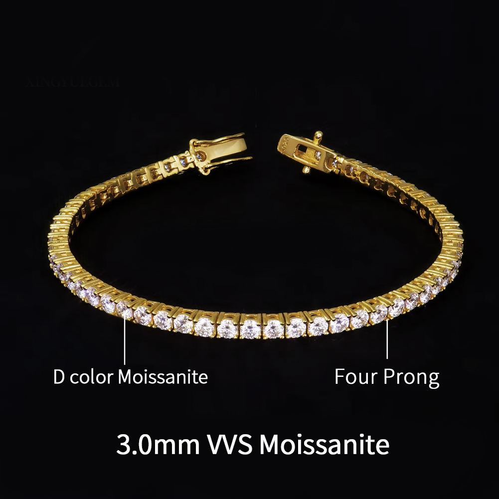 MOB01 2mm-6.5mm Hip Hop D VVS1 Moissanite Tennis Bracelet 14k White Gold Plated 925 Sterling Silver Tennis Chain Bracelet