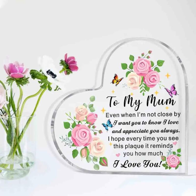 2D Flat Acrylic Heart-Shaped Touching Gift Desktop Decoration Plaque, Home Decor Plaque Hanging Wall Art Decorative Garden Decoration for Room Door Si