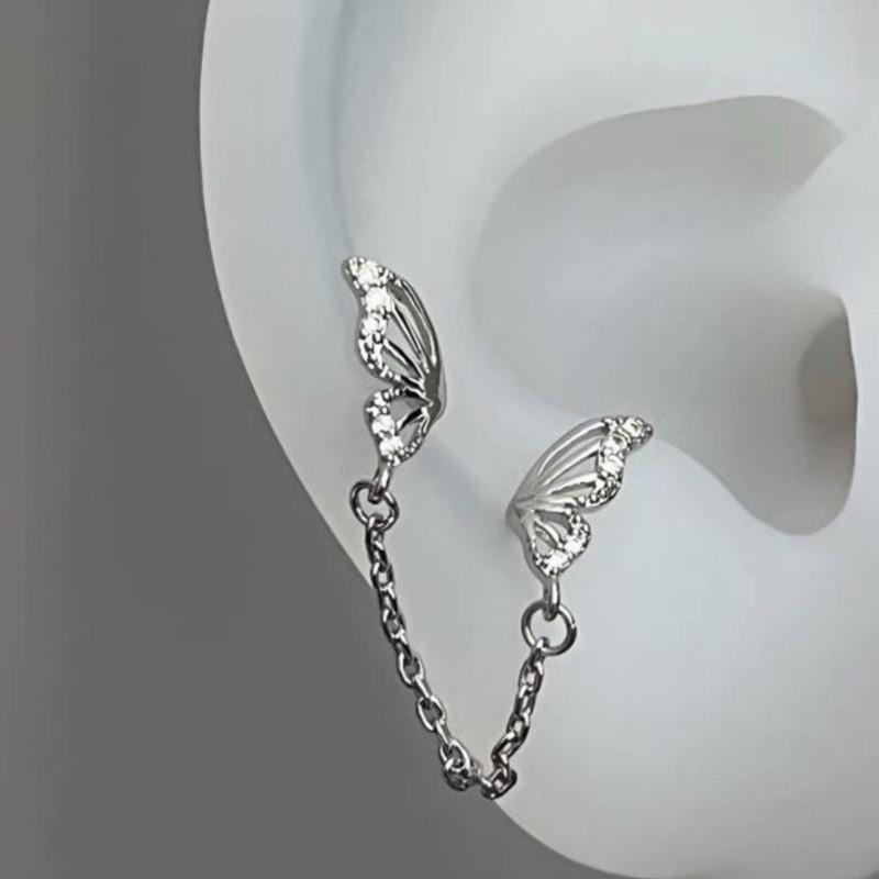 Tiny Sweet Tassel Butterfly Stud Earrings for Women Simple Korean Double Ear Hole Tassel Chain Earring Party Jewelry
