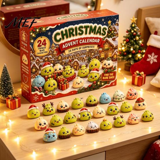 Festive Countdown Calendar Christmas Squeezy Toy Advent 2026, 24 Days Dumpling Toys Cute Animal Soft Calendar, Decor Jumbo Mini Glitter