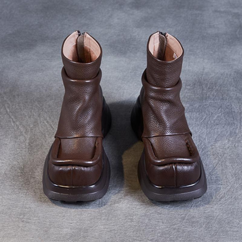 Johnature Короткие ботинки из натуральной кожи на толстом каблуке и толстой подошве, женские туфли на платформе в стиле ретро с круглым носком, ботильоны