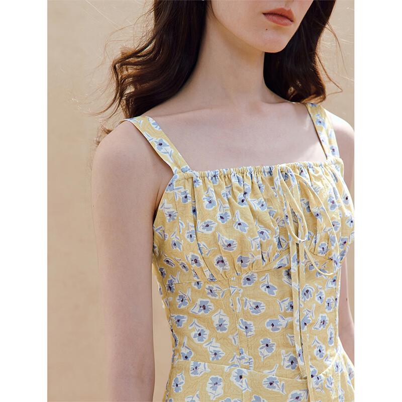 INMAN Платье-миди из хлопка Синьцзяна с цветочным принтом и квадратным вырезом