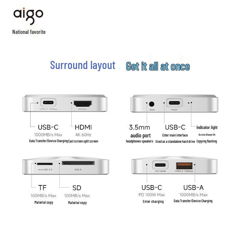 Aigo H1 500GB Portable SSD with Magnetic Hub