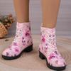 Large Size Flower Color Lace-up Martin Boots Autumn and Winter New Round Head Square Heel Women's Boots