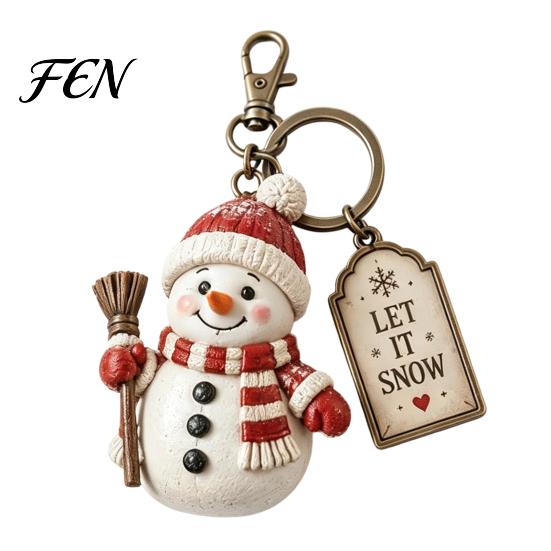 Decorative Keychain Charm Christmas Santa Claus Keychain, Cartoon Snowman Reindeer Elf Highland Cow Gingerbread Man Ornament Keyring, Xmas Character