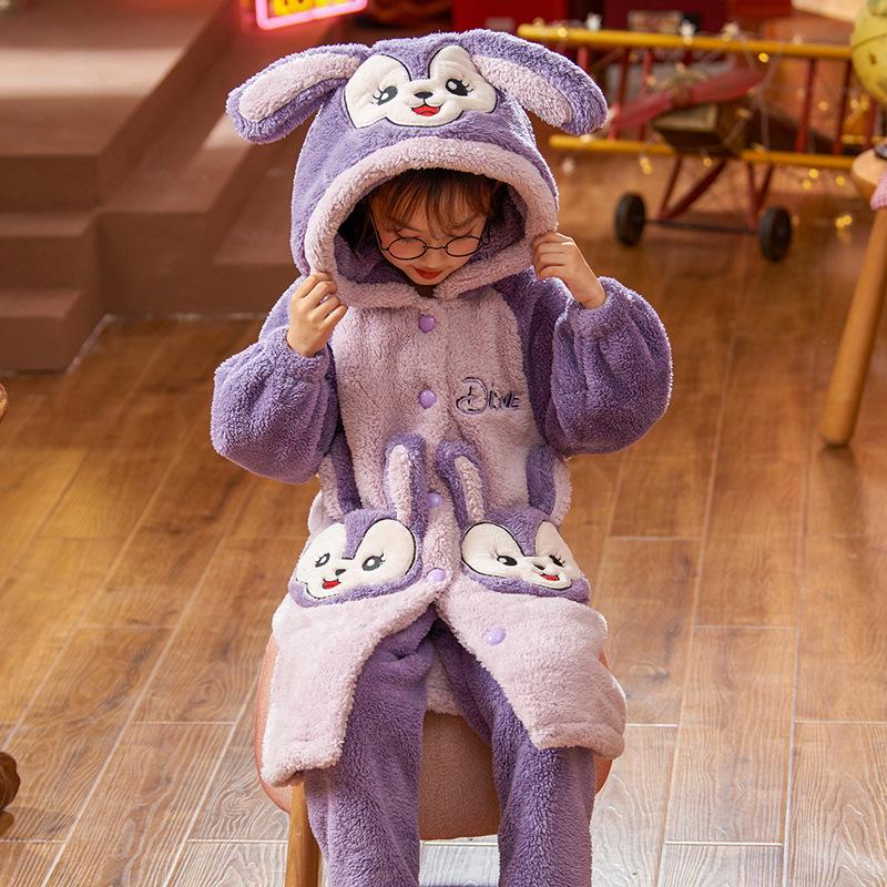 Kids Flannel Pajamas Set Boys Girls Warm Long Sleeve Top And Pants Sleepwear Winter Home Nightwear
