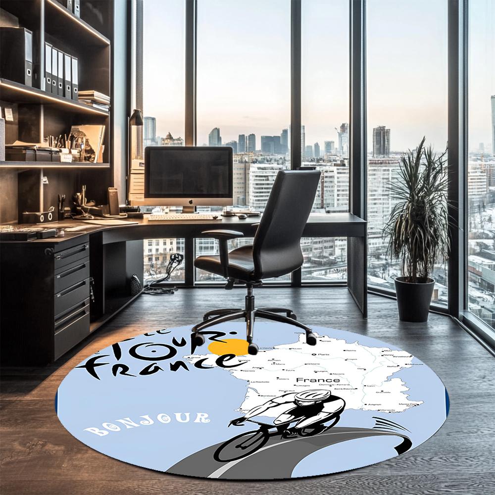 Tour de France Printed Round Rug Carpet Chair Rug Area Rug Entryway Doormats,for Office Chair Living Room Bedroom Kitchen Room.