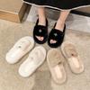 Fashion Platform Flat Plush Slippers for Women 2025 Autumn and Winter New Korean Version Flat Bottom Thermal