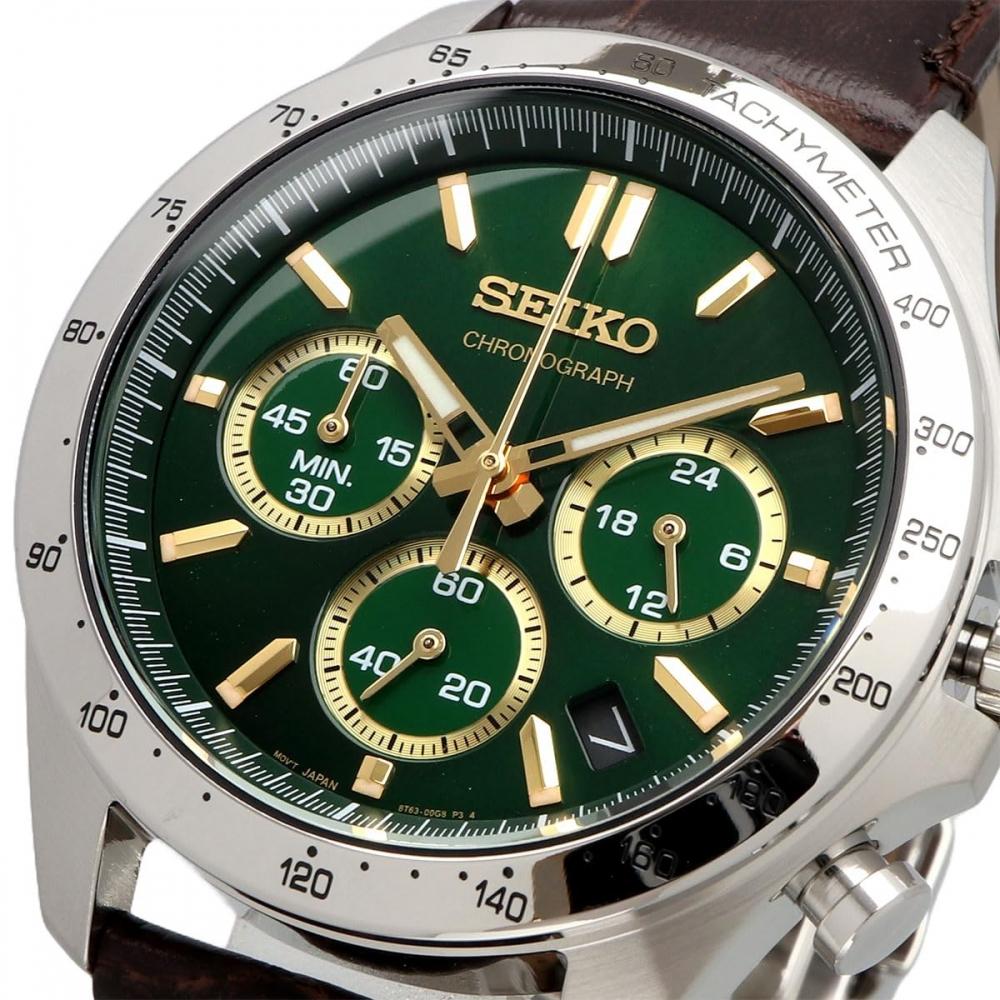 Seiko SEIKO 15 Second Chronograph Quartz Watch Men's SBTR017 Green Brown Leather