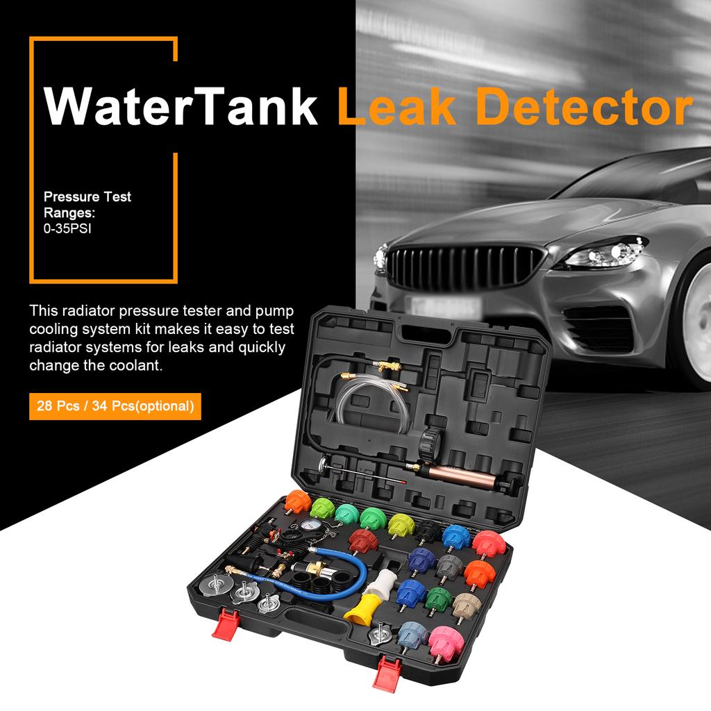 34-Piece Universal Radiator Pressure Tester Kit Automotive Vacuum Cooling Sytem Refill Kit Leak