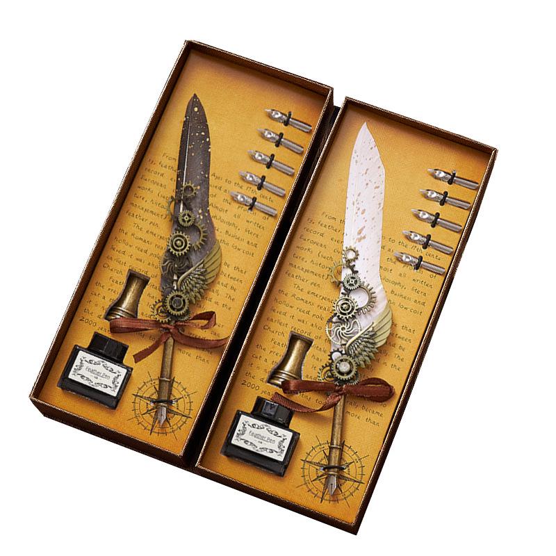 European Steampunk Quill and Ink Set with Wax Seal - Retro Fountain Pen Gift Box for Birthdays