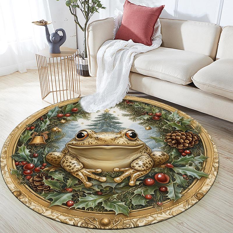 Christmas Frog pattern round rug,Carpet Rug for Living Room Bedroom Sofa Playroom Decor,Non-slip Floor Mat,Holiday Gifts and Birthday Gifts