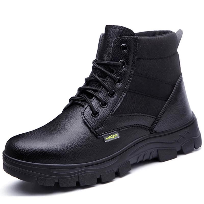 Мужская рабочая защитная обувь, кожаные ботинки, плюшевые теплые зимние ботинки, защитная обувь, устойчивые к проколам рабочие ботинки, водонепроницаемая обувь со стальным носком