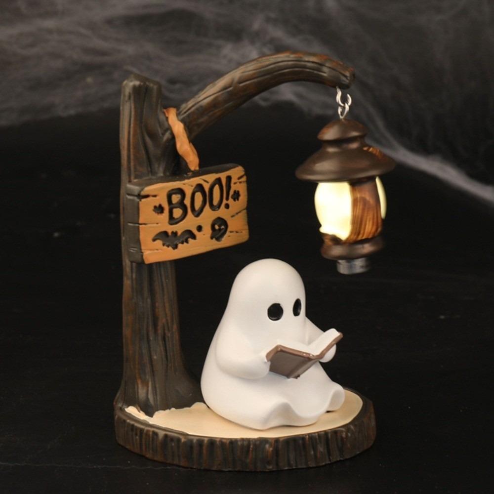 Hand-Painted Halloween Lamp Cell Battery Operated Desktop Ornament Light Book Club Gift