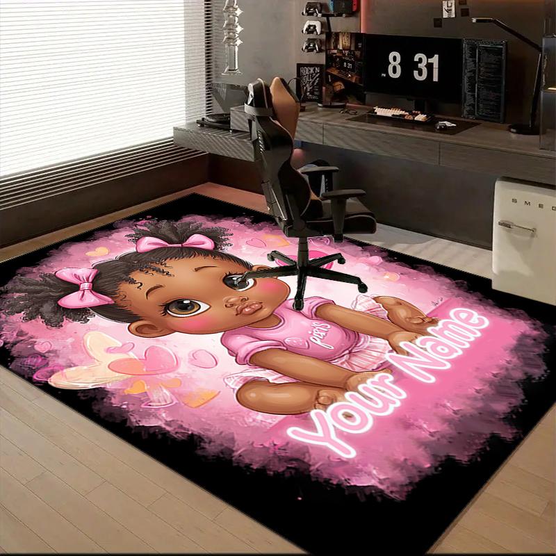 1PC Custom Name Pink Hearts Baby Girl Theme Floor Mat Ideal for Living Room, Game Rooms, Office, Bedroom Floor Mat Playful Design