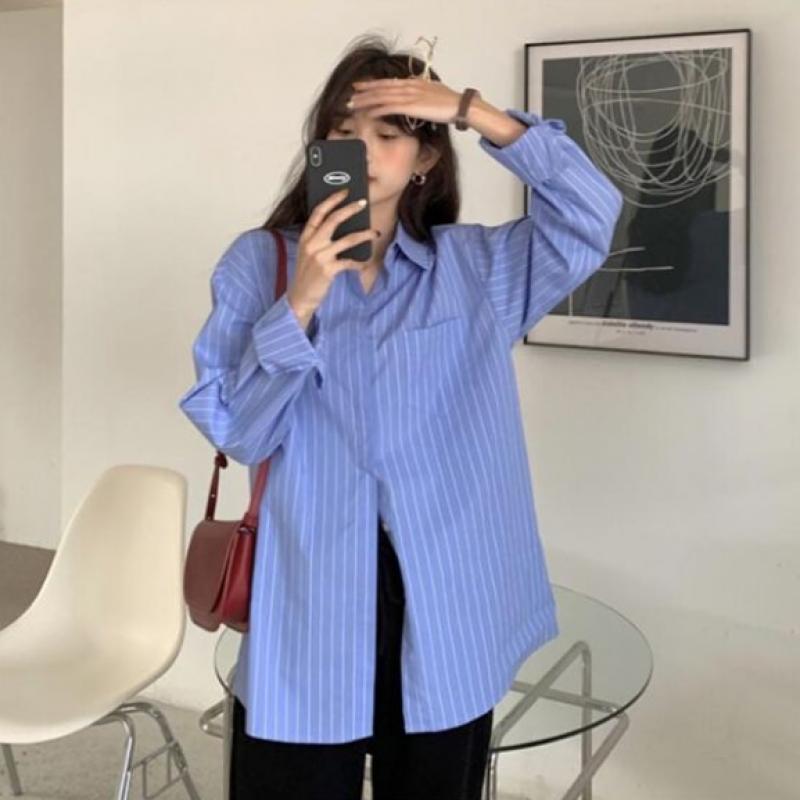 [Shop  ] Women S Body Cover looSe Fit Striped Shirt WLd Wbl Ld 567