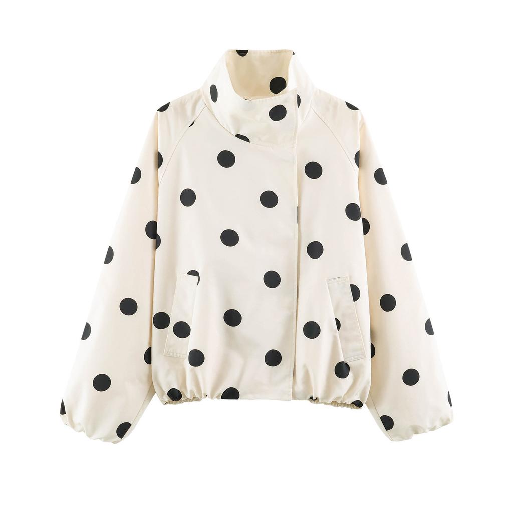 2026 Summer New European and American Cross-border Women's Casual Stand Polka Dot Pilot Jacket W05 26226