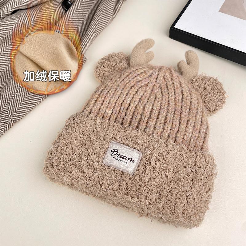 Cute Cartoon Bear Wool Knitted Hat for Female Students, Seasonal Cold Hat, Big Head Circumference, Warm Ear Protector