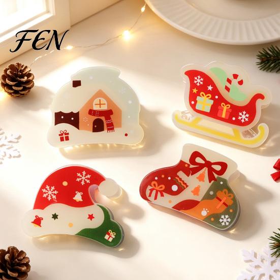 Festive Hair Styling Tools for Party Christmas Cartoon Claw Clip, Cute Holiday Clip Women, Non-slip Decorative Pins Photos Strong Hold Acrylic