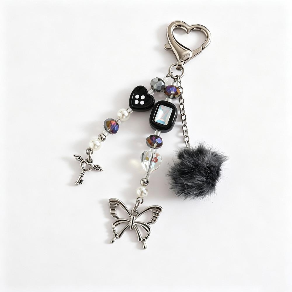 Handmade Beaded Keychain Pearl Heart Beaded Star Pendant Keychain DIY Charm Keychain For Backpack