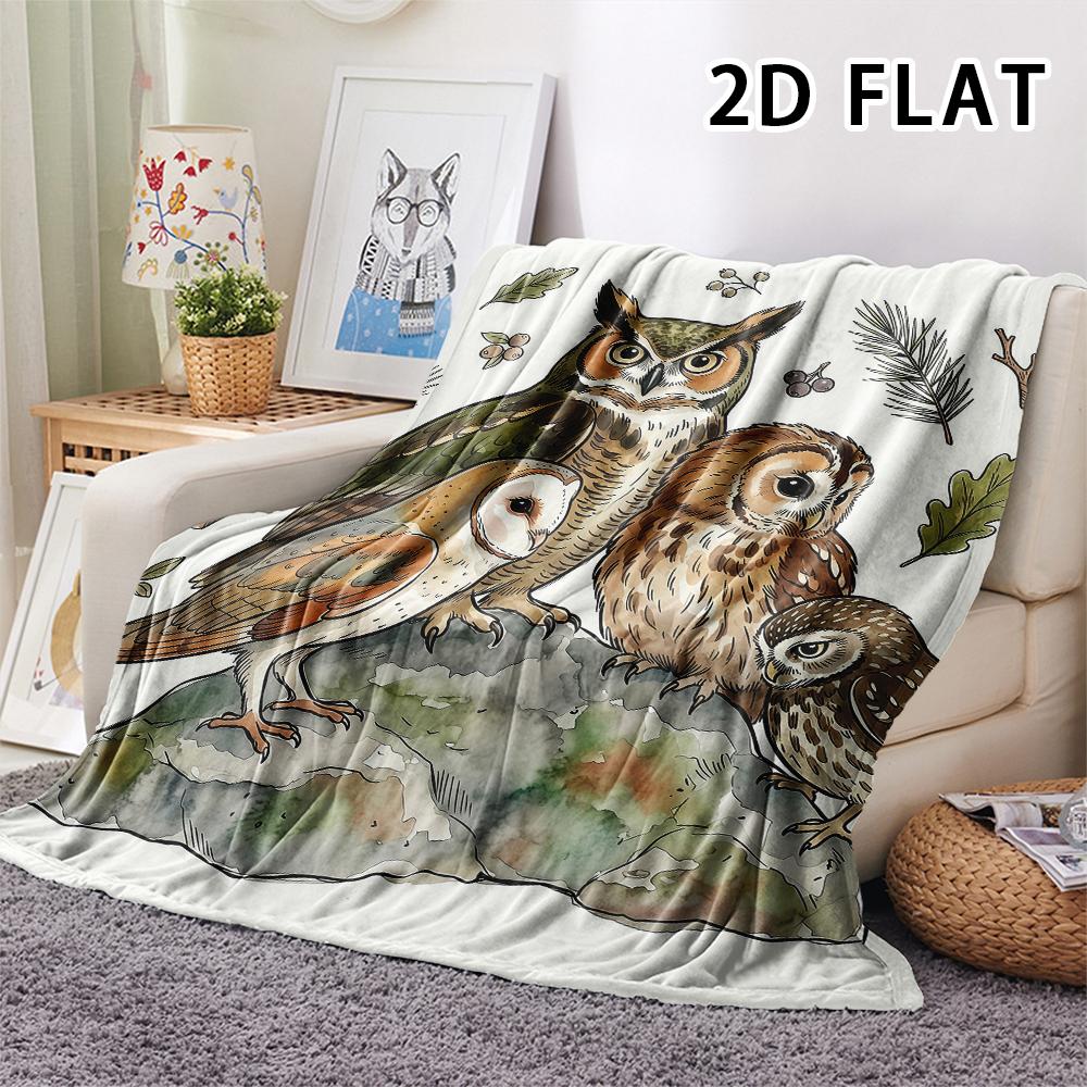 1Pc Collage Watercolor Owl Print Flannel Blanket,High quality Comfortable for All Seasons,Home Decor,Warmth and Comfort,Perfect for Christmas Gifts