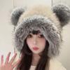 Cute bear ears plush hat women's winter new cycling ear protection warm face little Lei Feng hat