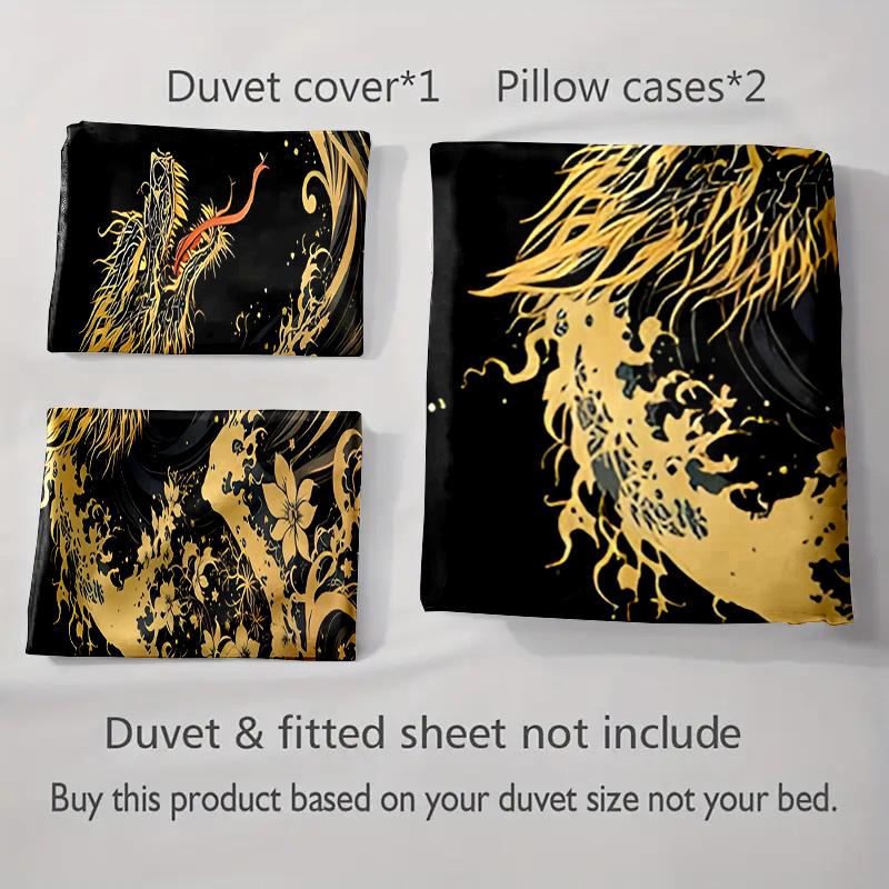 Golden dragon waves. Bedding Duvet cover sets Duvet covers Pillowcases gifts (1 * Duvet Cover 2 * Pillowcases, without duvet insert)