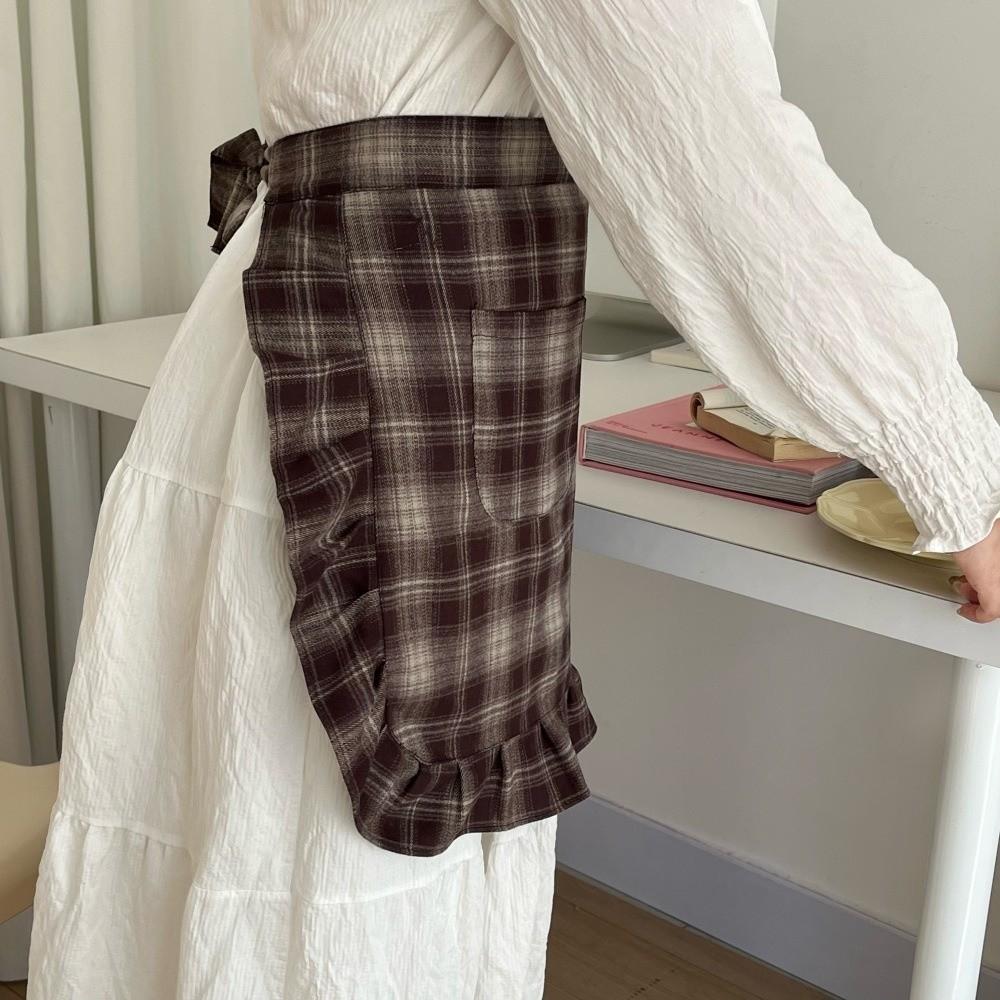 Fashion Floral Plaid Half Apron with Pocket Kitchen Cafe Baking Apron Restaurant Work Chef Waiter