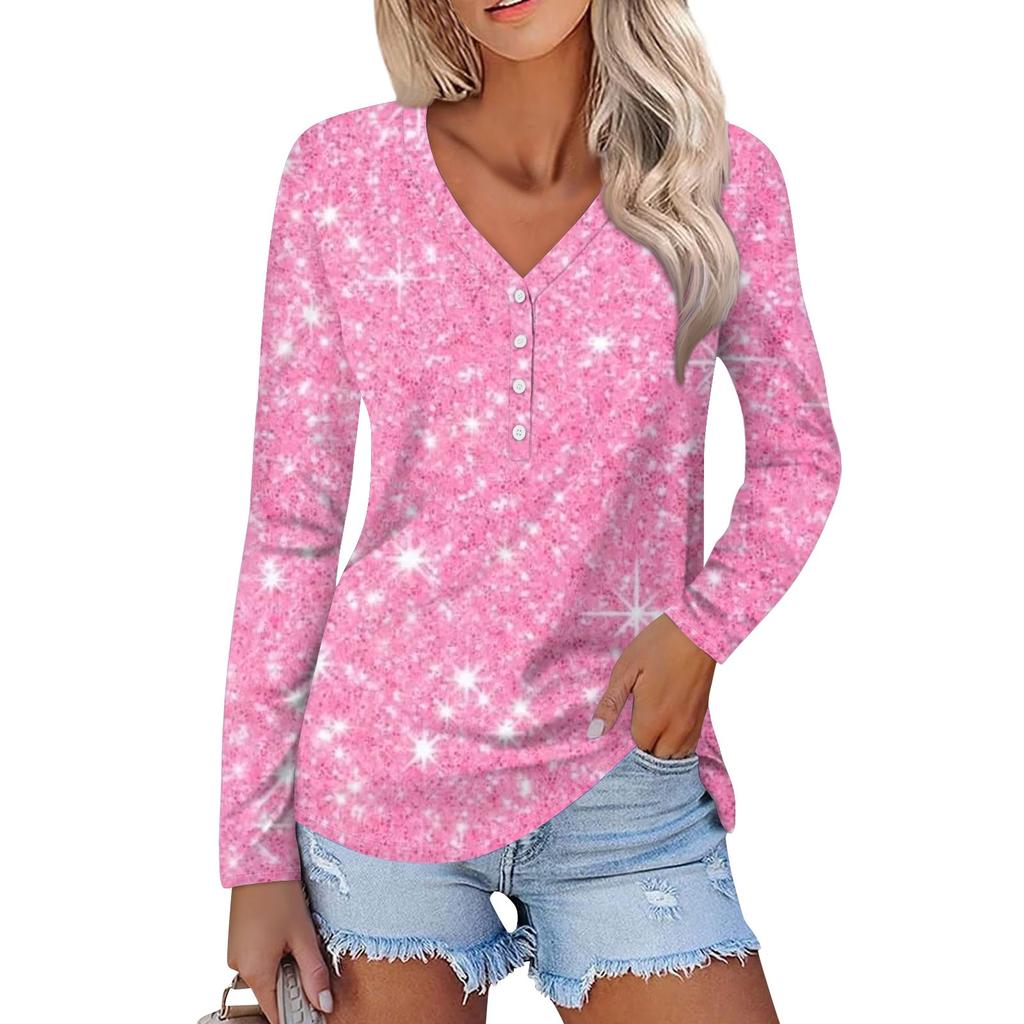 Женская повседневная мода сексуальный комфорт рождественский принт V-образный вырез пуговицы длинный рукав