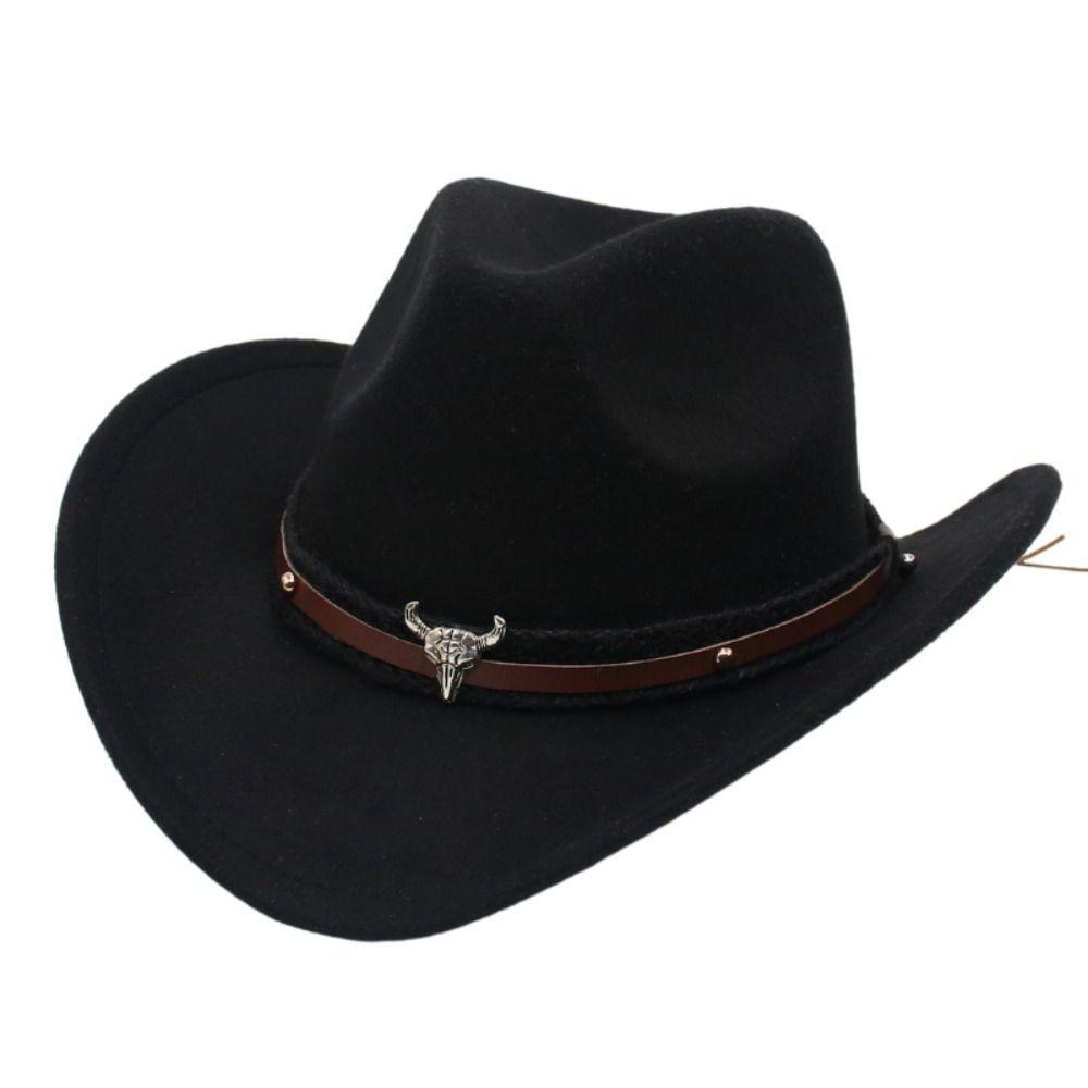 Ox Head Belt Tibetan Style Top Hat Roll Brim Cowgirl Cap New Western Cowboy Hat Men