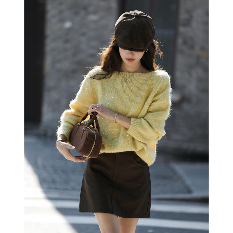 Women's Fluffy Wool Blend Sequin Knit Sweater