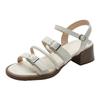 Retro mid-heeled sandals for women's summer new British style with one-word buckle thick heel stepping on shit open-toed Roman shoes for women