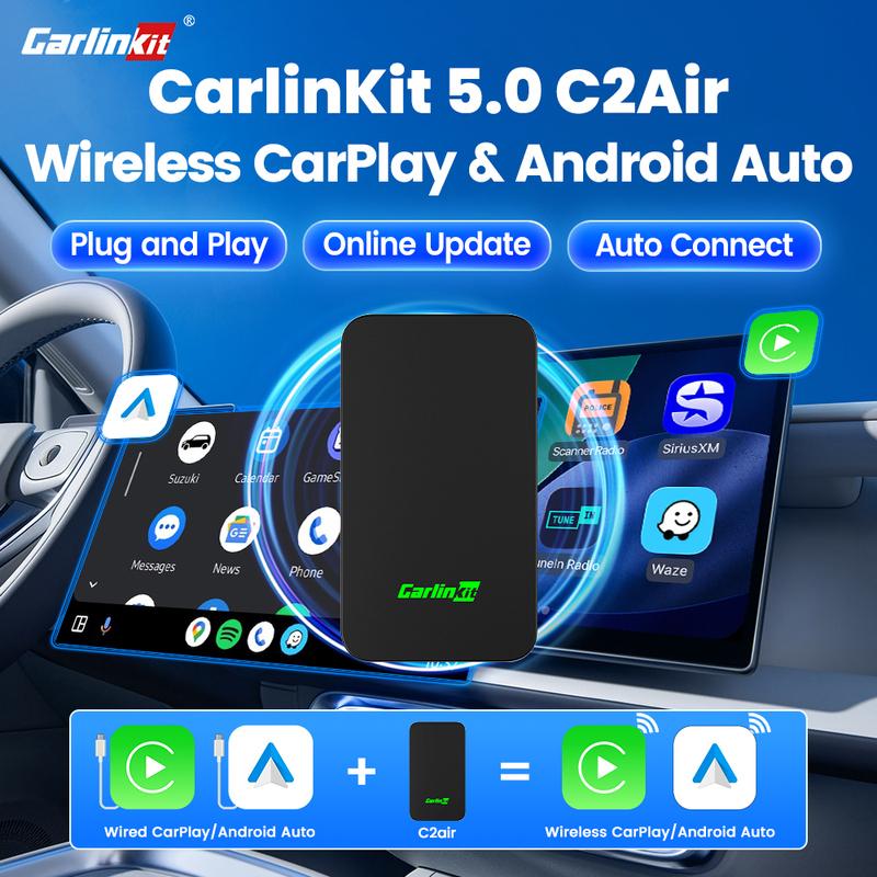CarlinKit 5.0 C2Air Беспроводной адаптер Беспроводной CarPlay Android Auto Plug & Play WiFi 2,4 ГГц и 5,8 ГГц BT Автоматическое подключение Для штатных автомобилей