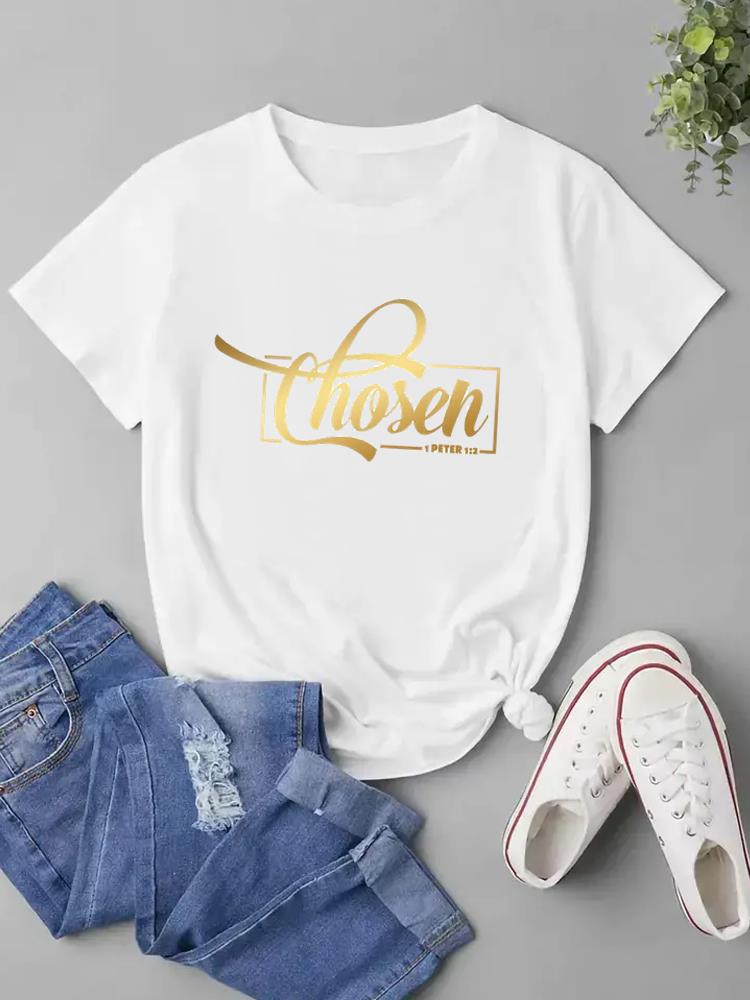 (Азиатский размер) Женская модная футболка Faith Love Trend, милый стиль, модная футболка с короткими рукавами, одежда с принтом, женская повседневная футболка, женские футболки с графикой