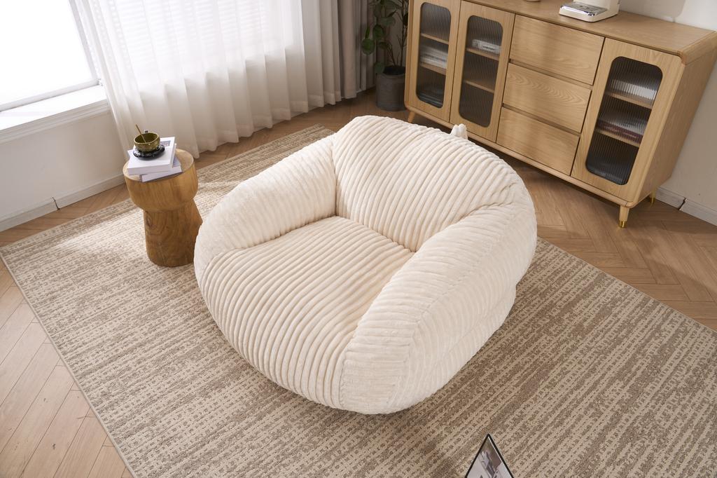 Bean Bag Chair for Adults, Fluffy Corduroy Lounge Chair, Vacuum-Packed and Assembly-Free, for Living Room, Bedroom, Balcony(Beige)