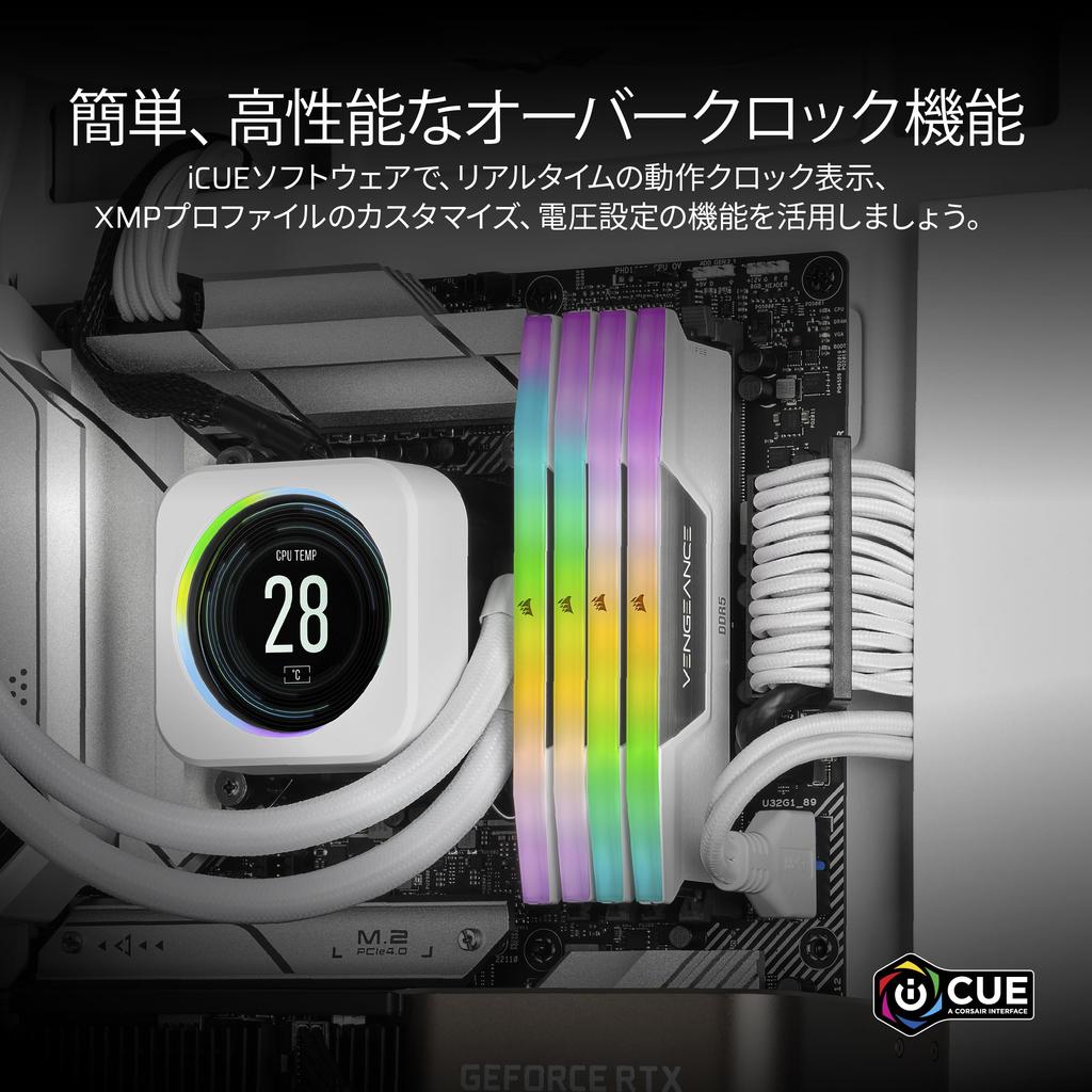 Память CORSAIR VENGEANCE RGB DDR5 32 ГБ x Максимум 6000 МГц Совместимость с Intel XMP CL36 Для настольного ПК Белый CMH32GX5M2E6000C36W (16 ГБ 2)