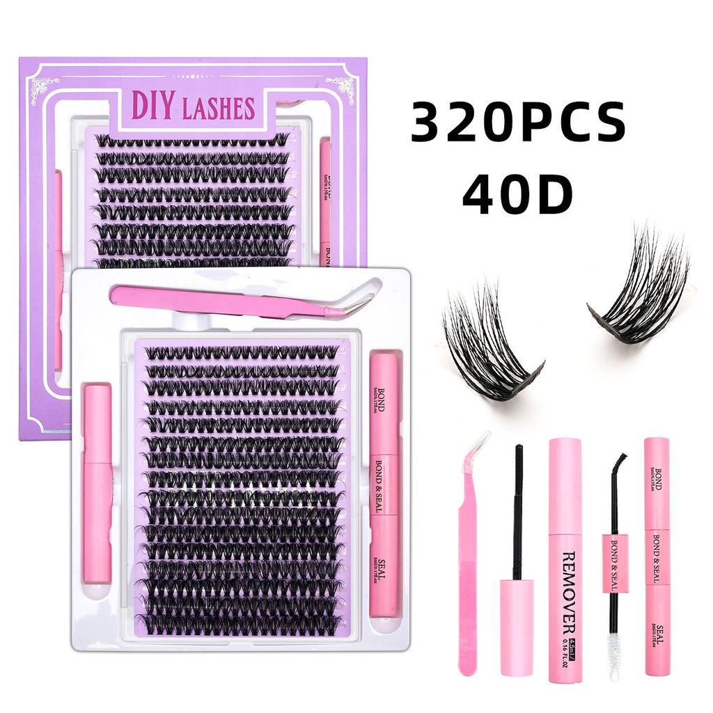 320-Cluster False Eyelashes Set: Includes Glue, Remover, Tweezers, and Individual Lashes (50P, 60P, 80P, 100P Options)