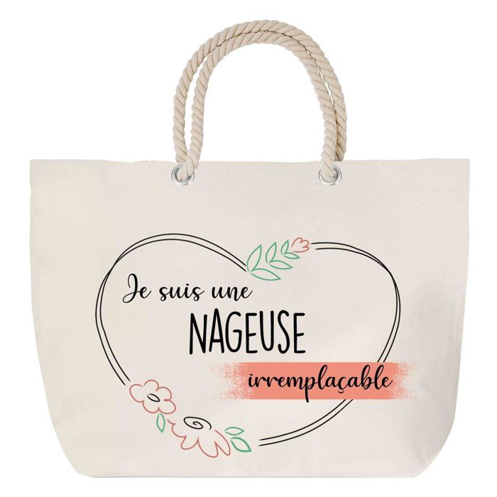 Sac de plage - PLANETEE - Nageuse Irremplaçable - Coton - Anse corde - Imprimé en France