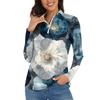 Women's Casual Fashion Retro Floral Print Long Sleeve Zipper Neck Top T-shirt