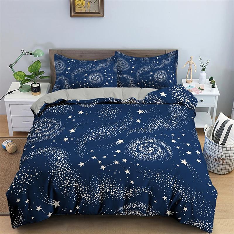 3D Galaxy King Queen Duvet Cover Starry Sky Bedding Set Soft Universe Quilt Cover Outer Space Dark Blue 2 3pcs